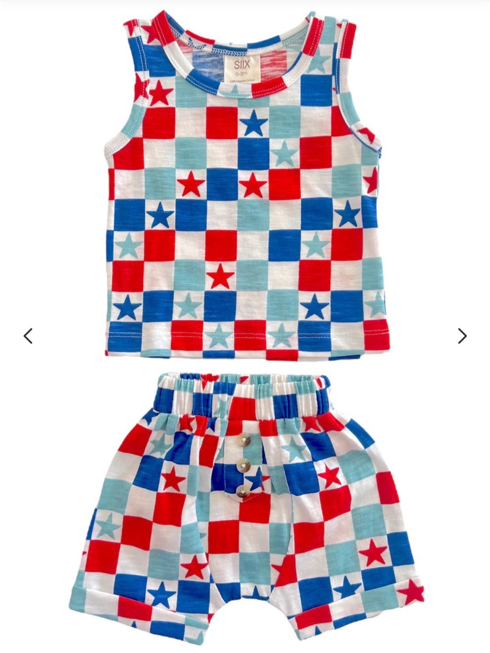 SIIX Red, White & Blue Checkerboard / Organic Tank & Short Set, 3T